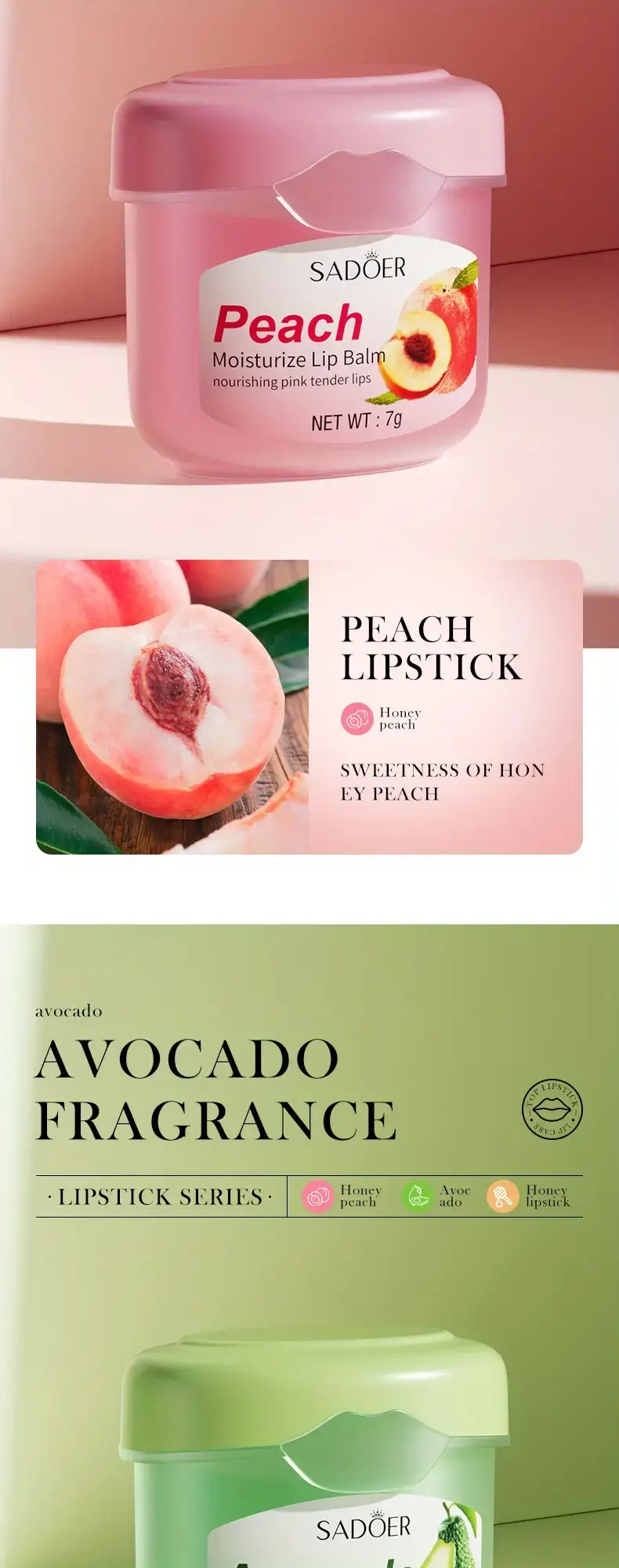 Thumbnail: Honey Peach Avocado Lip Balm for Hydration and Care 7g