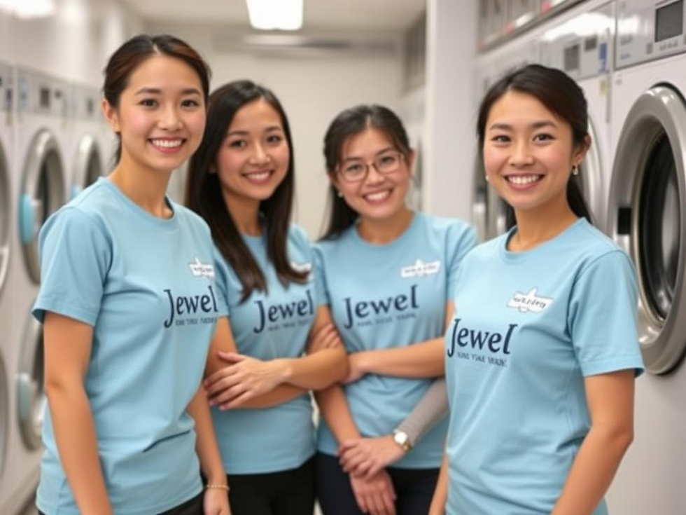 ทีมงานบริการซักรีดที่ Laundry Service by Jewel