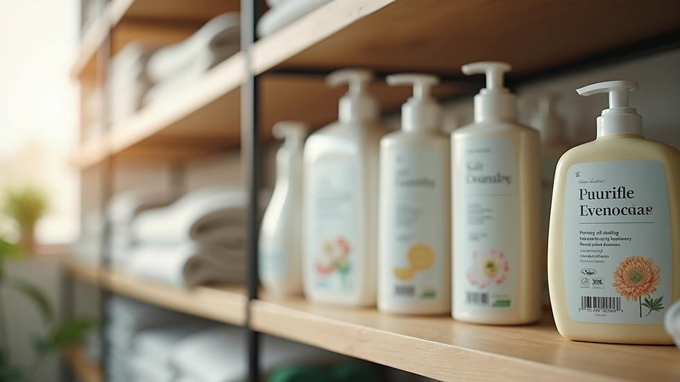 Close-up view of eco-friendly laundry products on a shelf