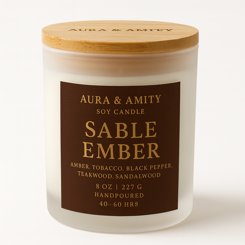 Sable Ember 8 oz Soy Candle | Amber Tobacco Teakwood