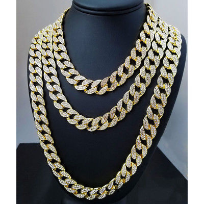 Thumbnail: Hip Hop Mens Quavo Gold Iced Out 18''-30'' Miami Cuban Choker Chain Necklace


