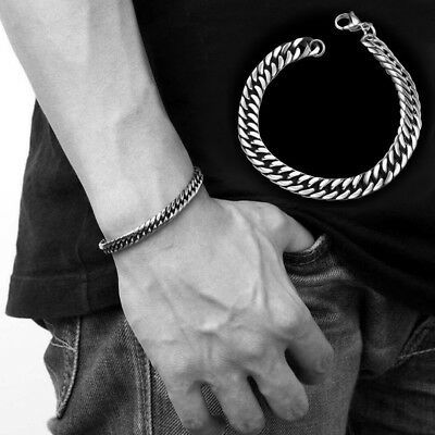 Silver Men's Stainless Steel Chain Link Bracelet Wristband Bangle Jewelry Punk

