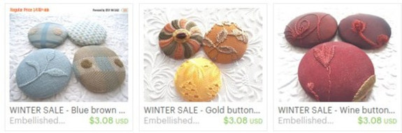Handmade buttons trims fabrics recycled by EmbellishedLife2