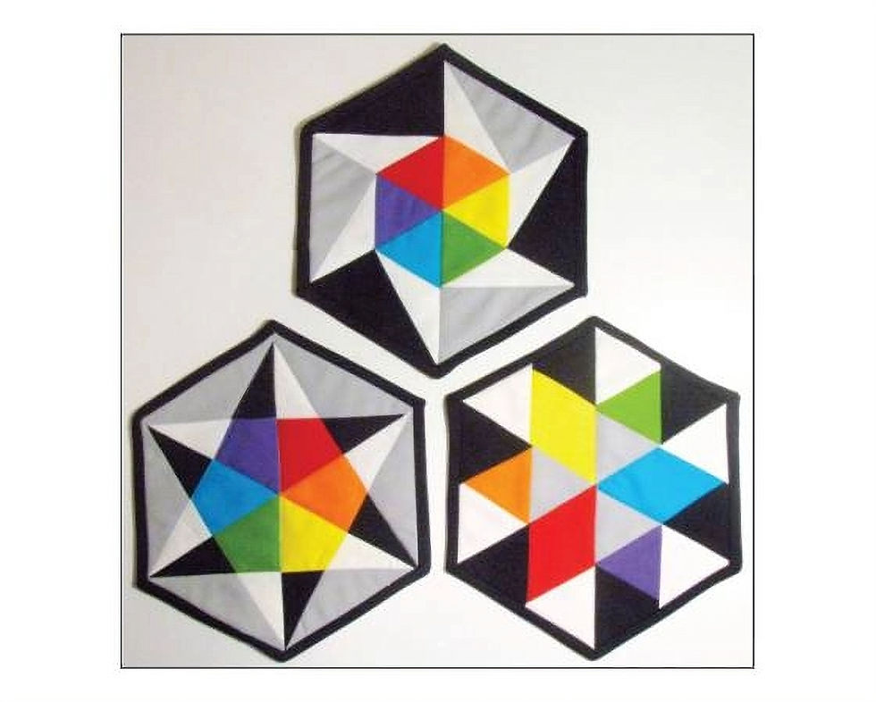 Modern Geometric Hexagon Rainbow Colors Quilted Mug Rugs