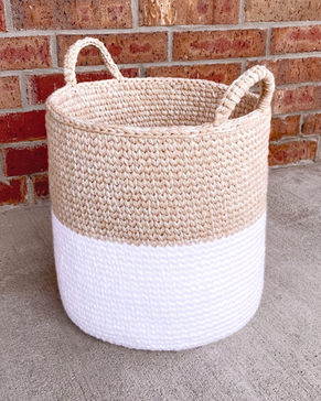 Two-Tone Crochet Basket Pattern – Large Woven Basket with Handles | Easy PDF Tutorial