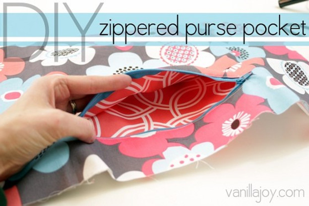 diy zippered purse pocket sewing tutorial