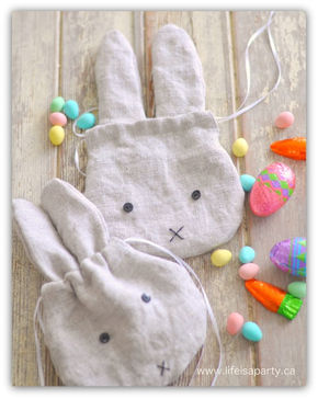 Sew Cute Linen Easter Bunny Drawstring Treat Bags