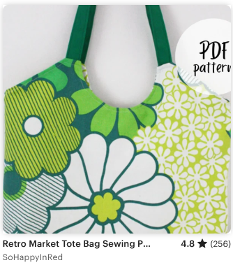 Retro Market Tote Bag Sewing Pattern PDF by SoHappyInRed