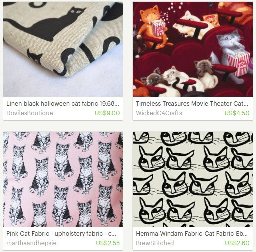 Cat Fabric Prints for Sewing Purses, Bags and Quilts featured at PatternPile.com