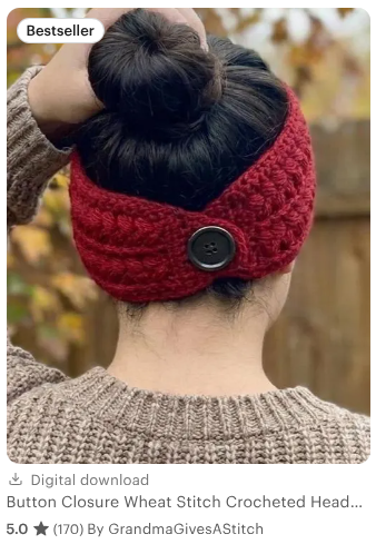 Button Closure Wheat Stitch Crocheted Headband/Ear Warmer Pattern: Easy PDF (Digital Download)
GrandmaGivesAStitch
