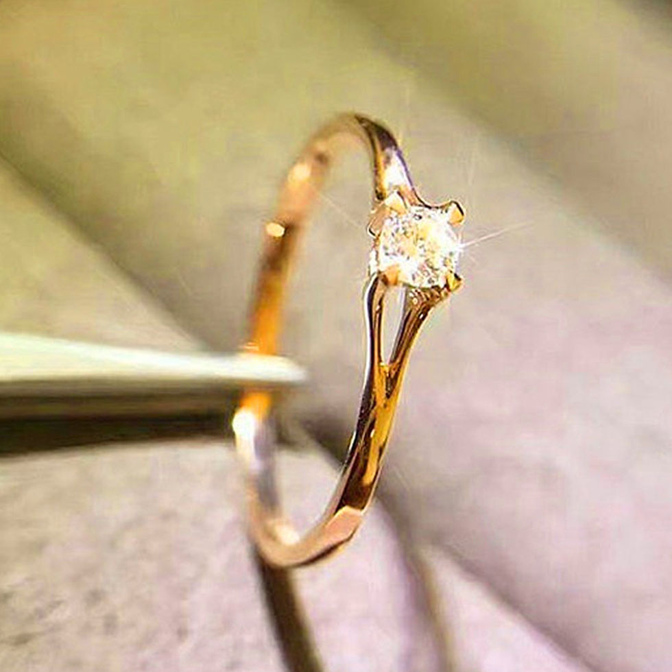 Thumbnail: Huitan Minimalist Women's Wedding Rings with 4MM Cubic Zirconia Simple Elegant F