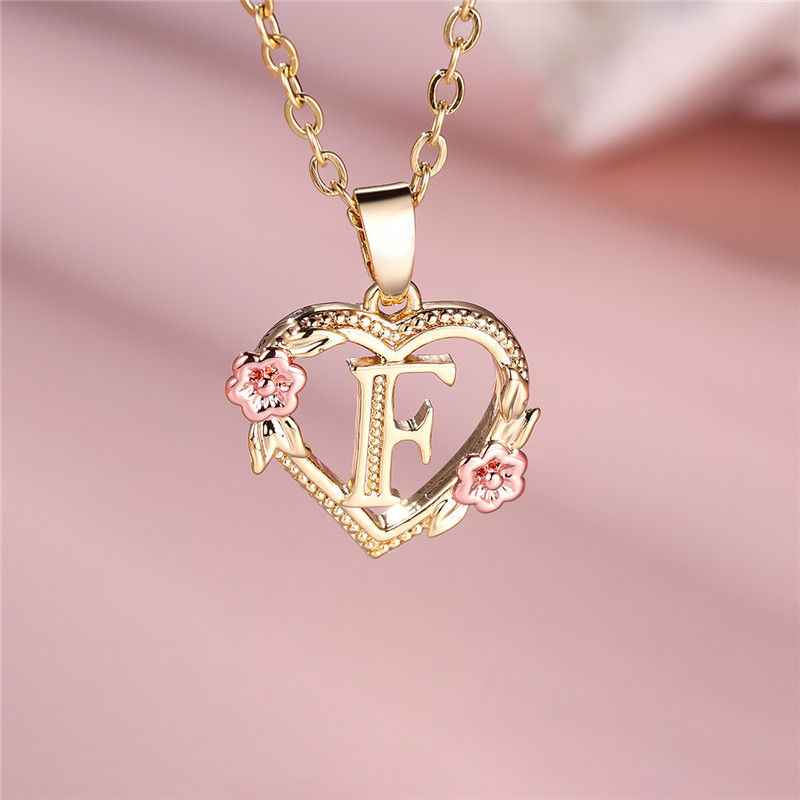 Thumbnail: Female A-Z Letter Flower Pendant Necklace Yellow Gold Color Wedding Jewelry Gift