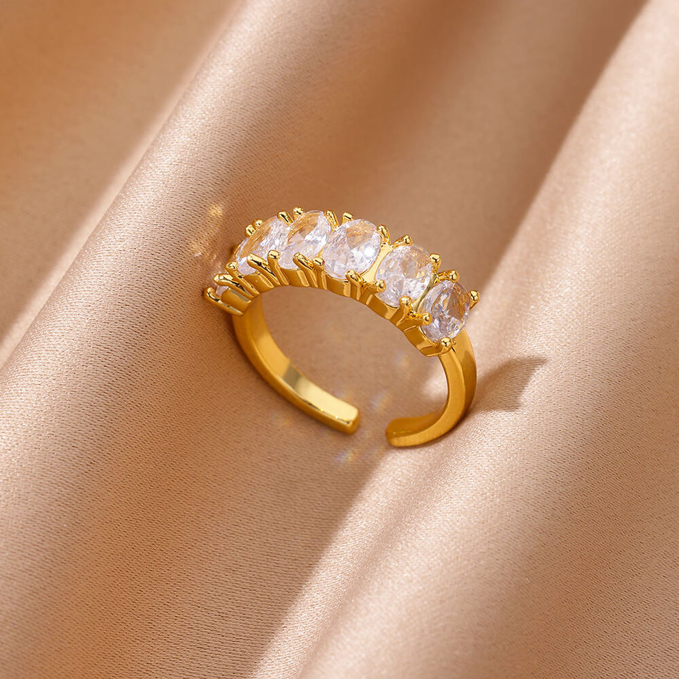 Thumbnail: Zircon Geometric Heart Rings For Women Stainless Steel Gold Color Wedding Ring L