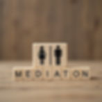 Wooden blocks spelling MEDIATION with a gender symbol block on top.