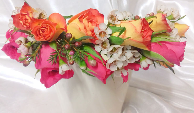 Floral crown roses and waxflowers by PC Creations Leeds