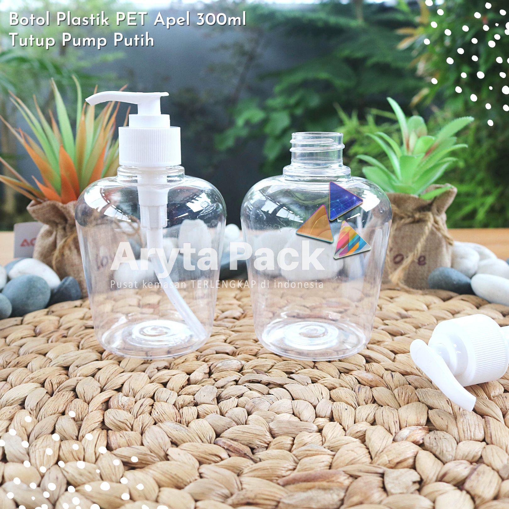 Botol plastik PET Handsoap apel 300ml tutup pump putih susu