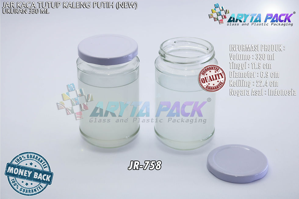 Jar kaca 330ml tutup kaleng putih new