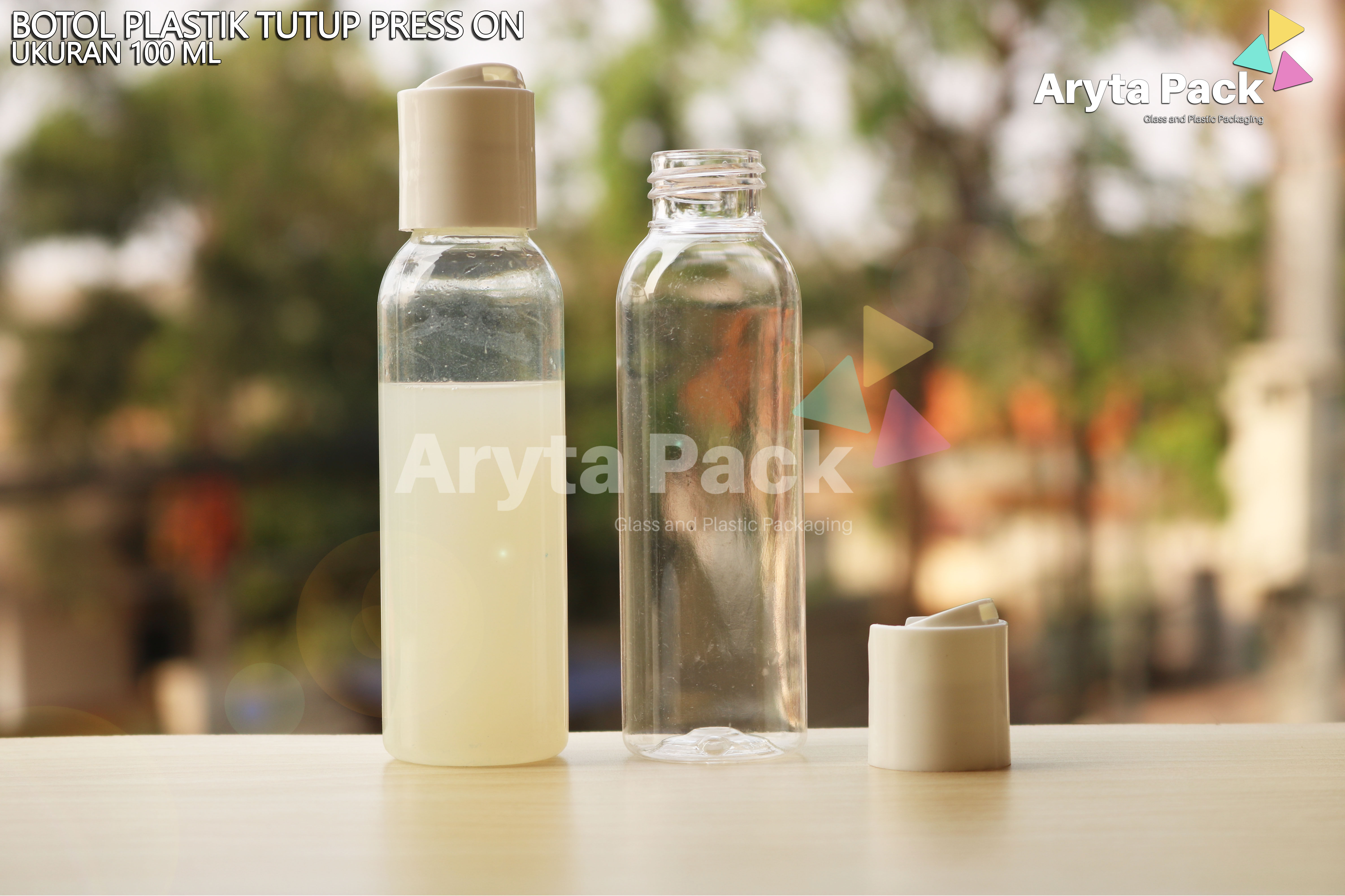 Botol plastik PET Lena 100ml natural tutup press on putih susu