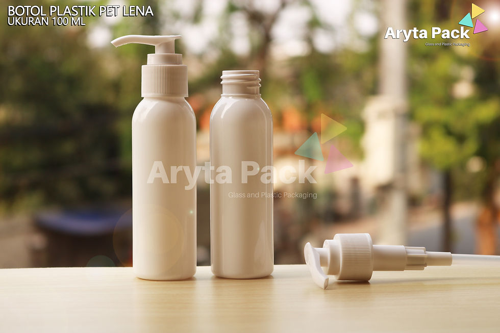 Botol plastik PET 100ml Lena putih susu tutup pump putih susu