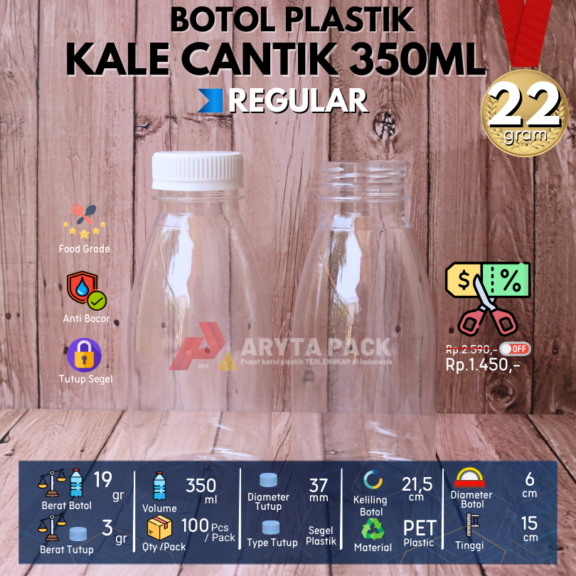 jual botol plastik PET 350ml kale cantik minuman mineral jus susu kopi tutup warna