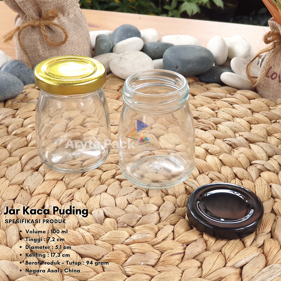 Thumbnail: Jar kaca 100ml pudding tutup kaleng emas/hitam