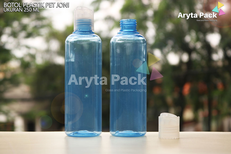 Botol plastik PET Joni 250ml biru tutup press on natural