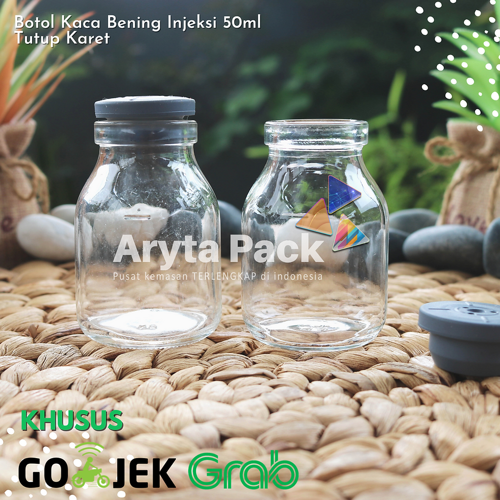 jual botol kaca bening 50ml injeksi tutup karet