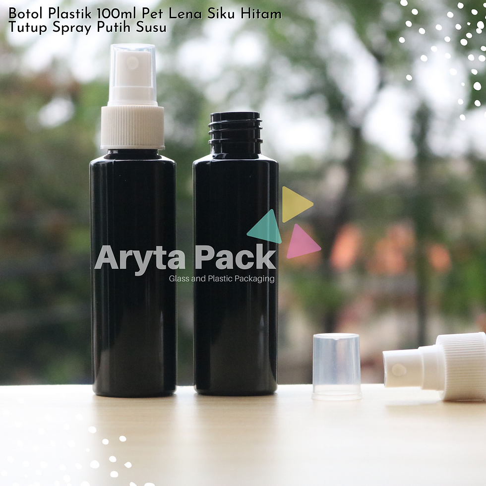 Botol plastik PET Lena siku hitam 100ml tutup spray putih susu