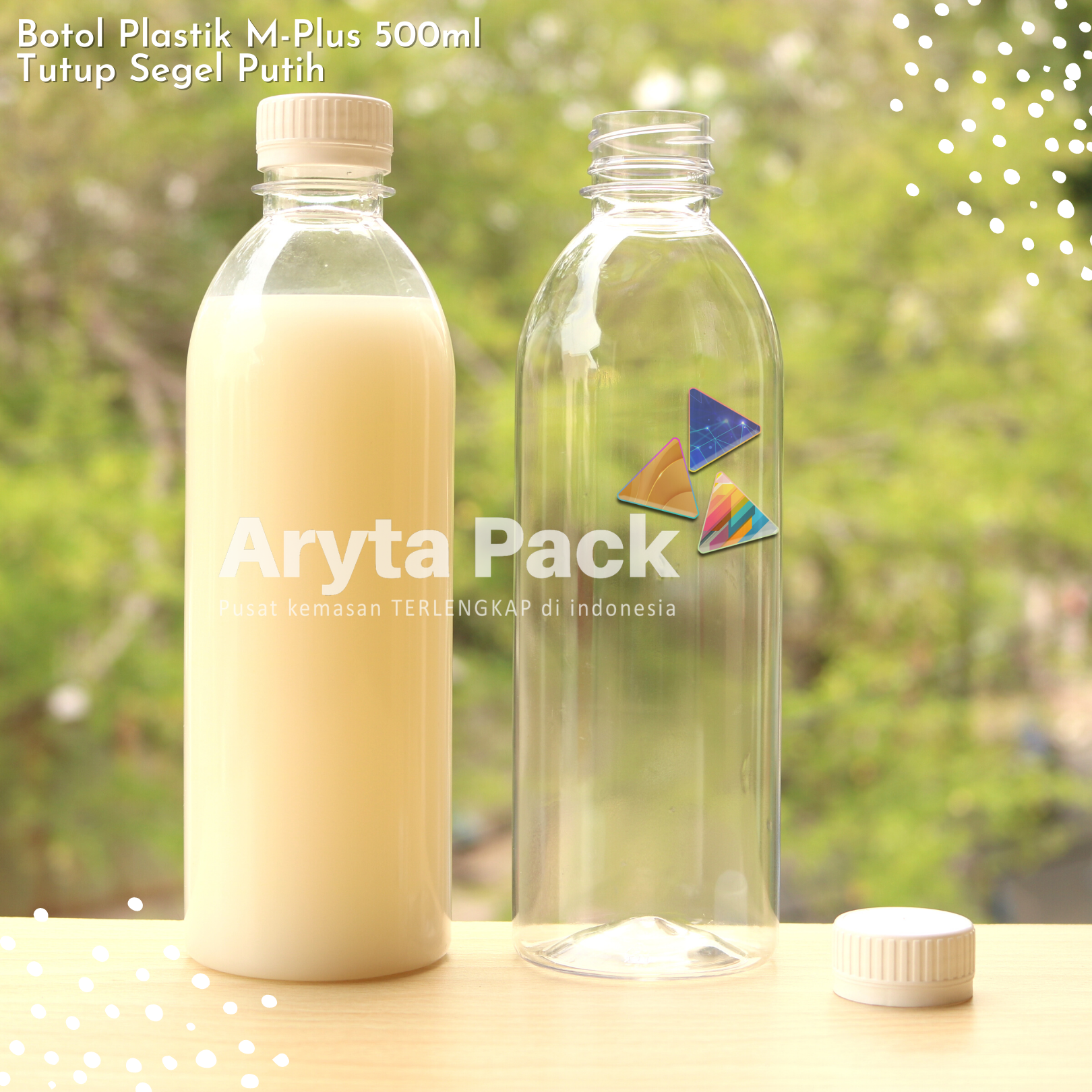 jual botol plastik minuman 500ml M-plus tutup segel warna warni