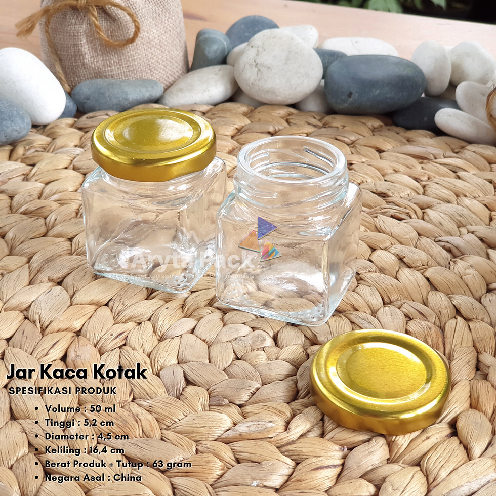 Thumbnail: Jar kaca 50ml kotak tutup kaleng emas