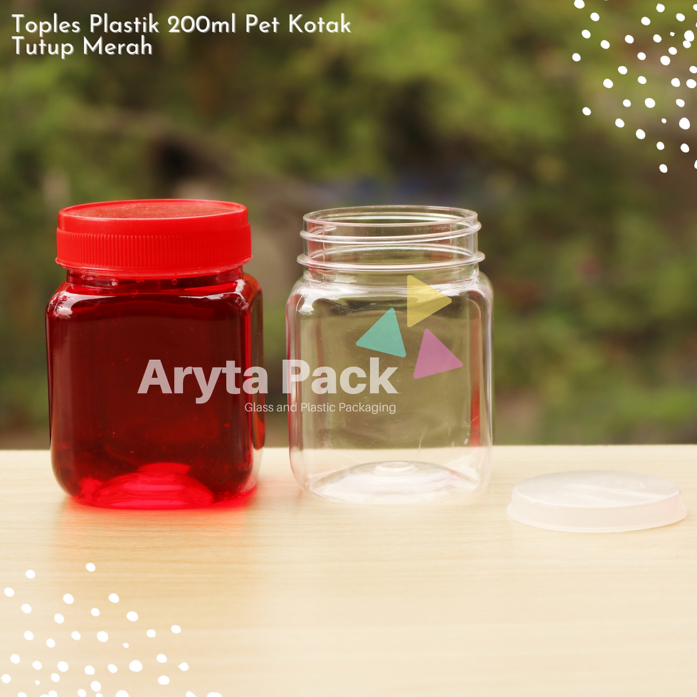 Toples plastik PET 200ml selai kotak tutup merah