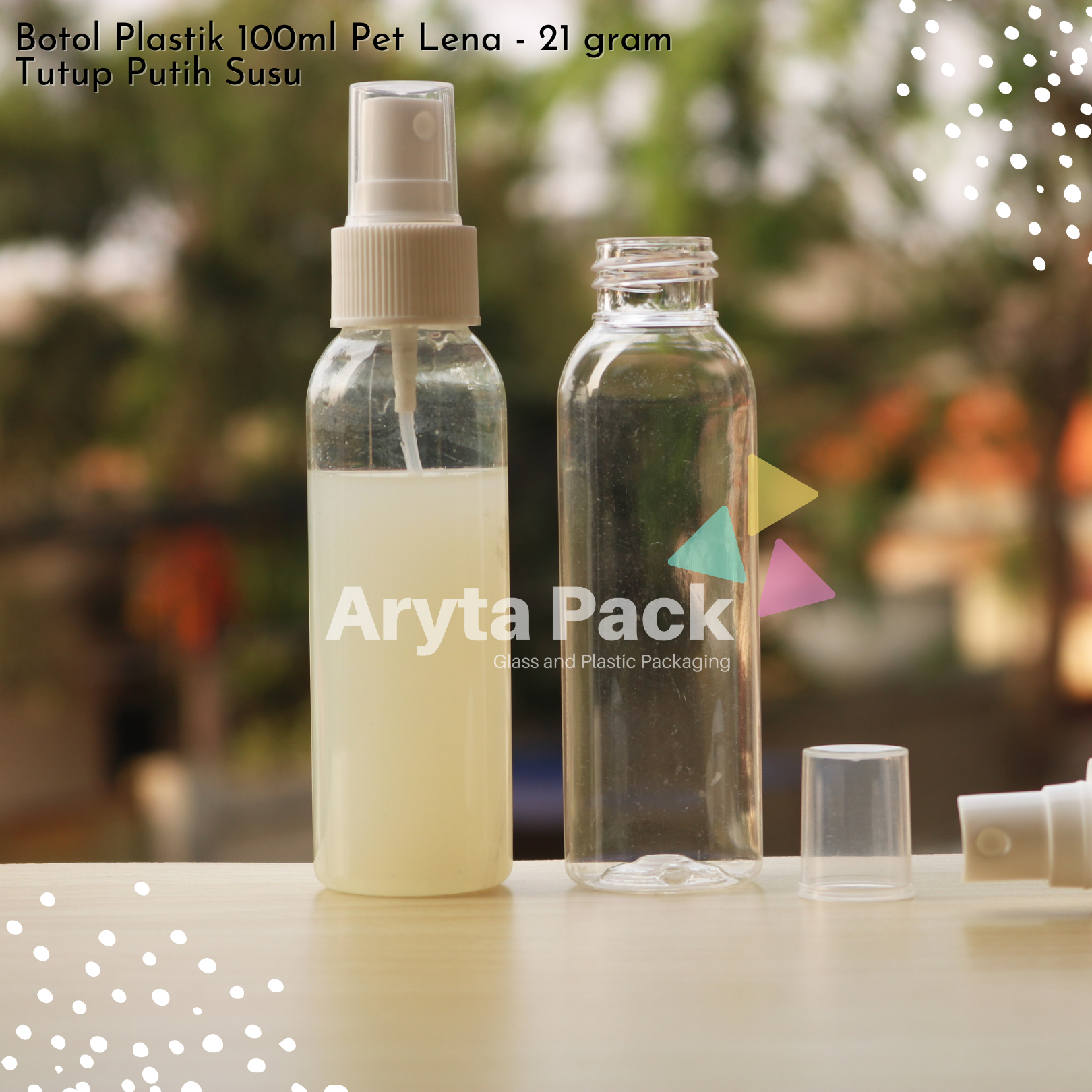 Botol plastik PET Lena natural 100ml tutup spray putih susu