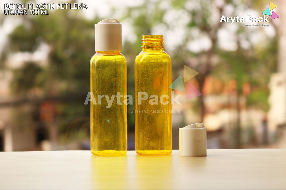 Botol plastik PET Lena 100ml kuning tutup press on putih susu
