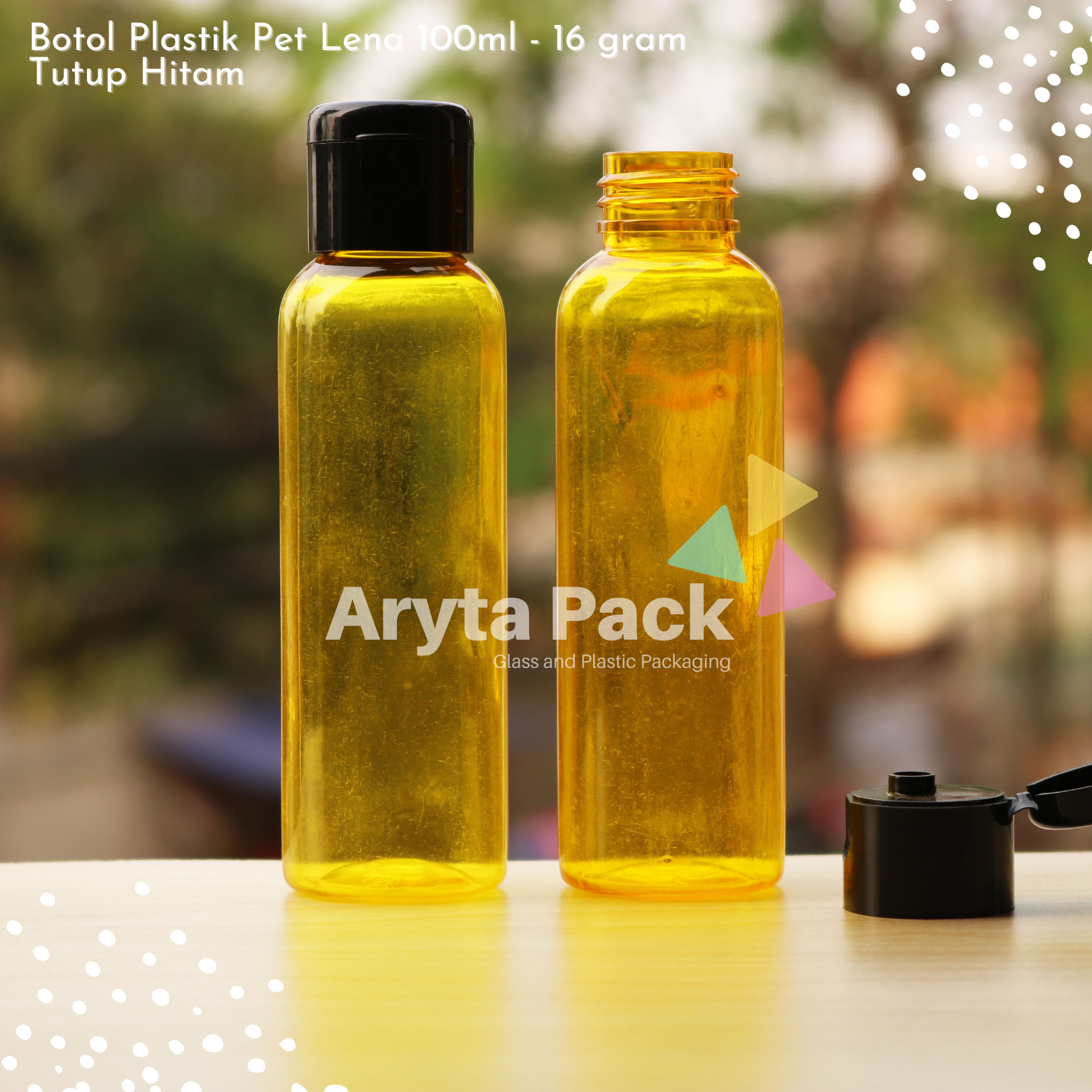 Botol plastik PET Lena 100ml  kuning tutup flip top hitam