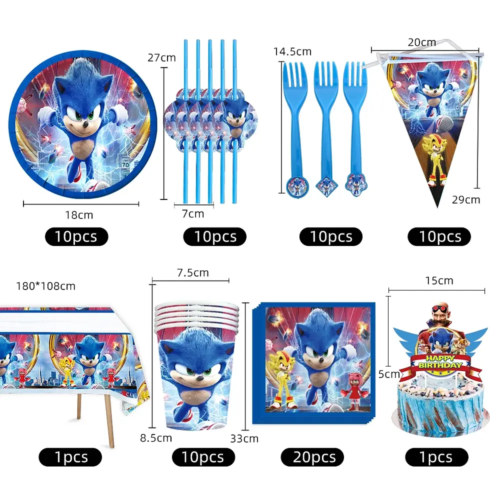 Thumbnail: Cartoon Sonic Party Supplies Boys Birthday Party Disposable Tableware Set Pa