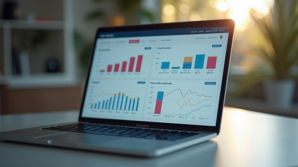 Eye-level view of a laptop screen showing accounting software dashboard