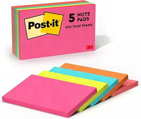 Post-it Notes Neon Colors 655-5PK 3 x 5 in (76 x 127 mm), 5pads/pack