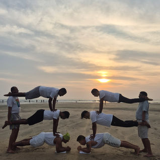 Personal retreat participants practicing learned techniques through group formations that build trust and confidence.
