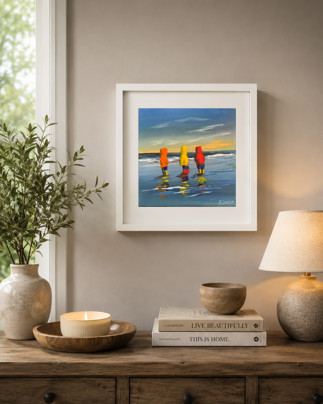 Irish beach painting of three children by Helen Condon