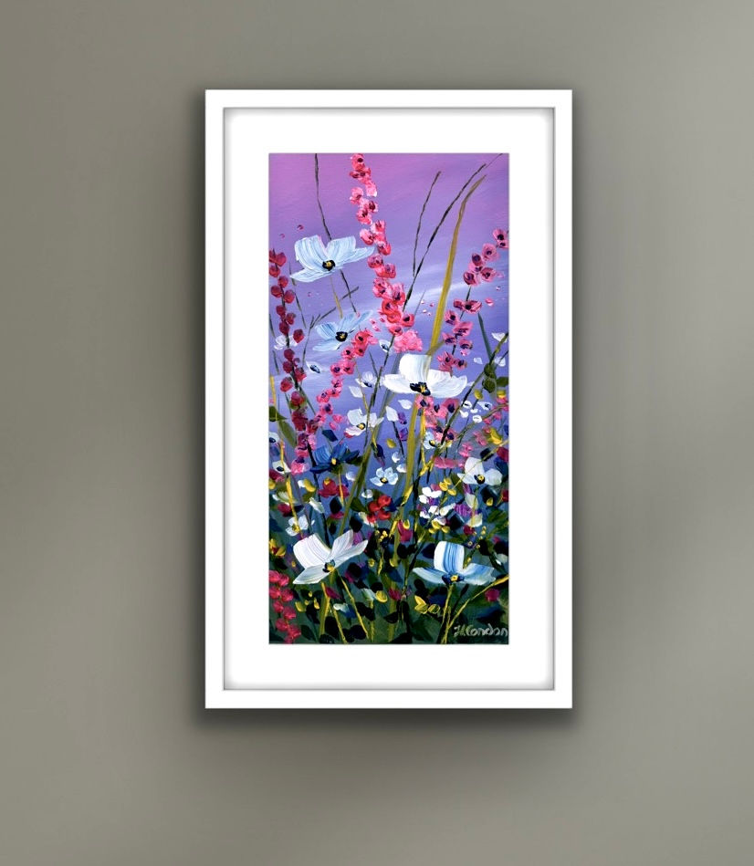 Original Irish floral painting with pink wildflowers by Helen Condon