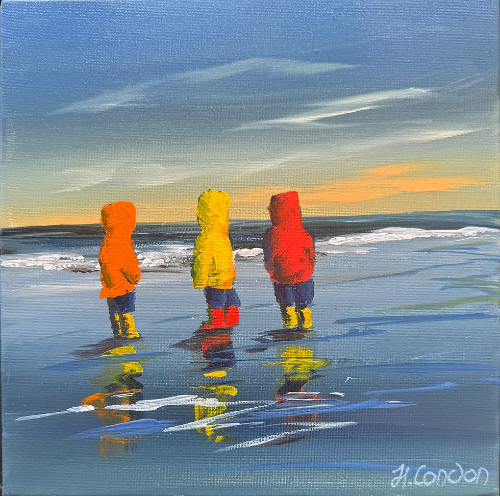 Irish beach painting of three children by Helen Condon