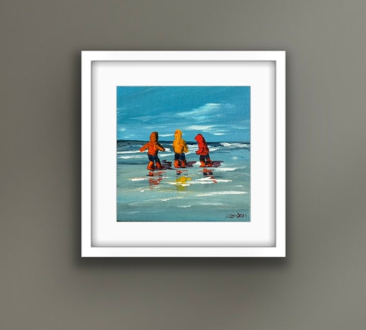 Original Irish beach painting of three children playing – Timeless