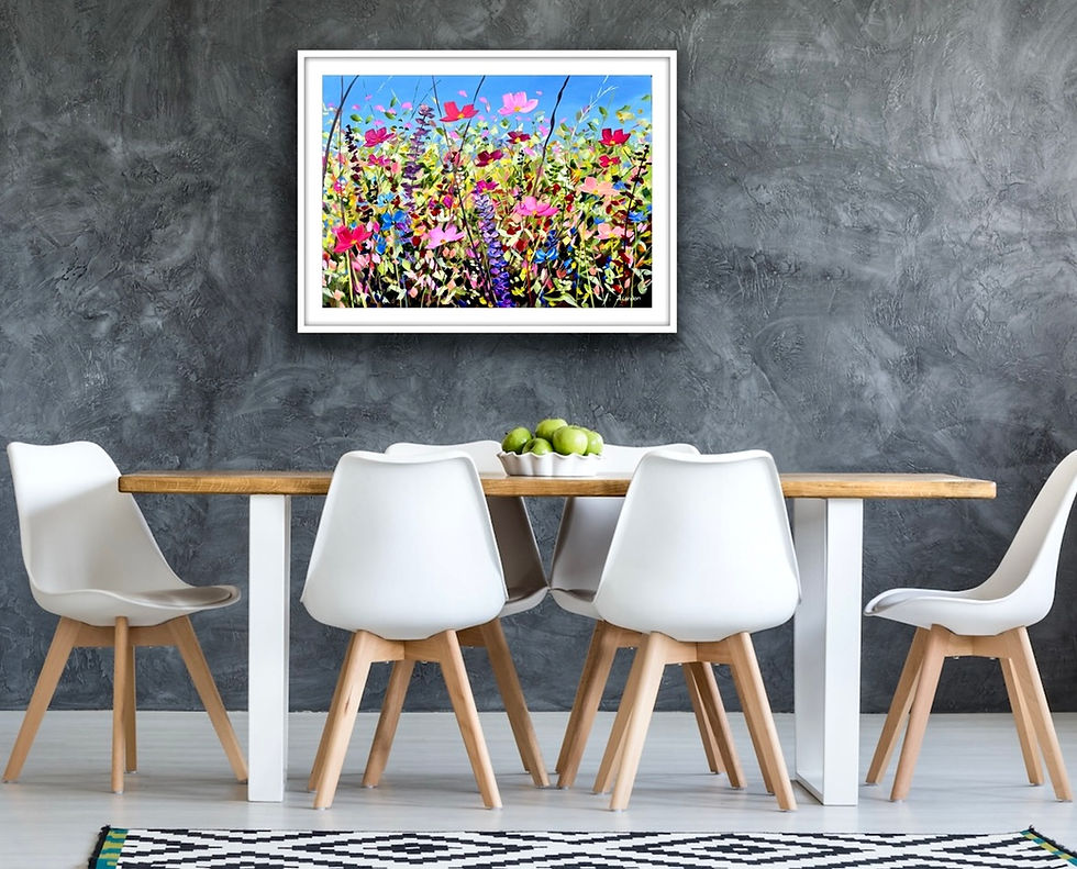 Thumbnail: Original Irish meadow floral painting with pink wildflowers and warm light by Helen Condon