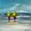 Thumbnail: Original Irish beach painting of two children in yellow raincoats – Tiny Explorers