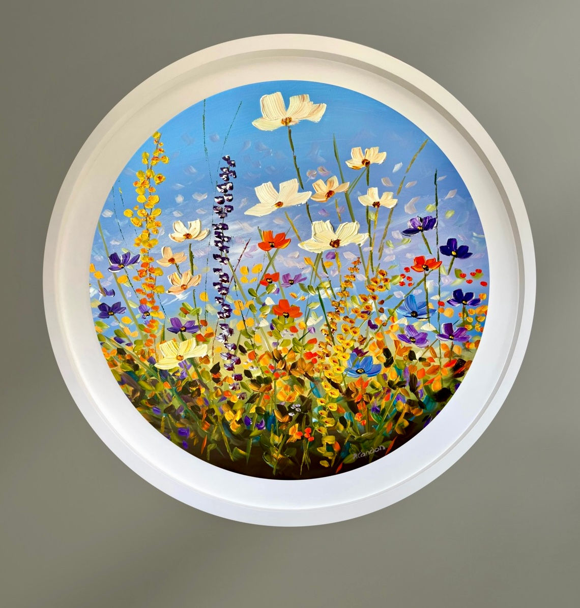 Where the Meadow Meets the Sky – original Irish round floral painting by Helen Condon