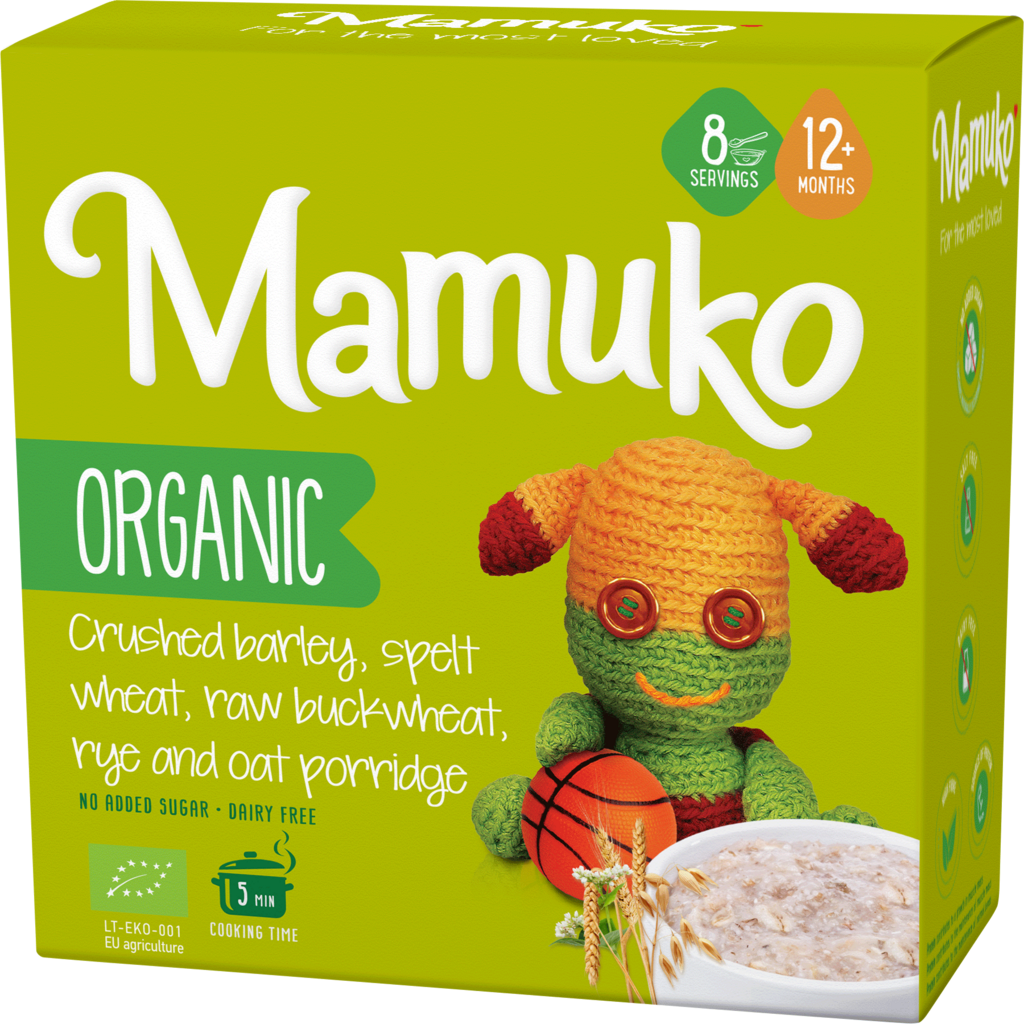 MAMUKO ORGANIC CRUSHED BARLEY,SPELT WHEAT,RAW BUCKWHEAT,RYE AND OAT PORRIDGE 12m