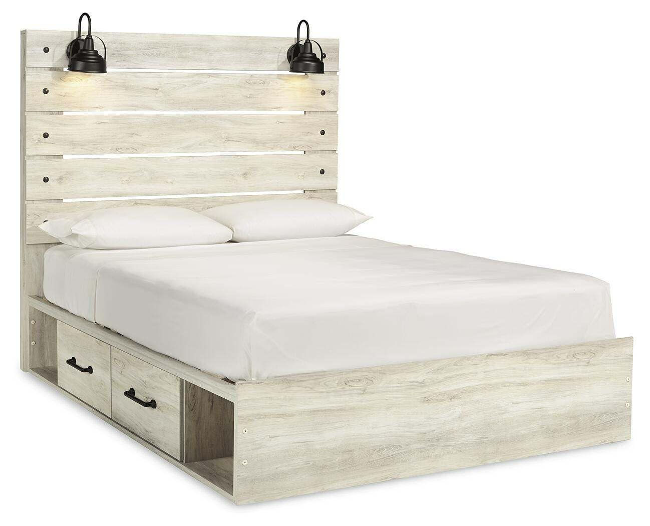 Cambeck Queen Panel Bed with 4 Side Storage Drawers — Whitewash