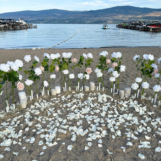 Close-up of Pickadilly’s Garden Proposal Package showing Real Touch roses, baby’s breath accents, and oversized candles creating a soft romantic glow for a Kelowna proposal.