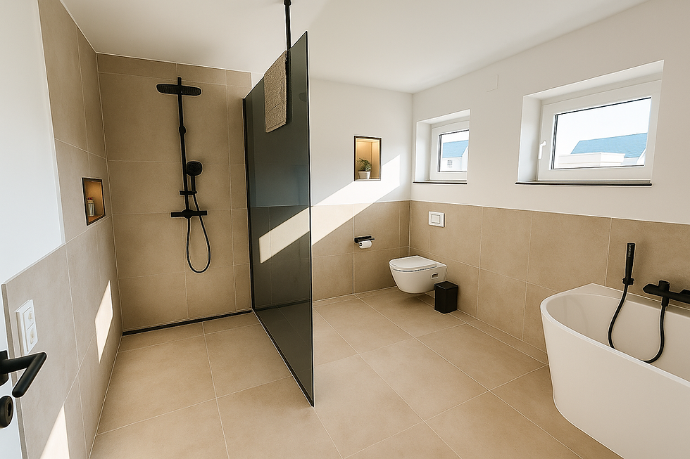 Barrierefreie Walk-in Dusche mit Naturtönen – Badsanierung von RITTMANN Services