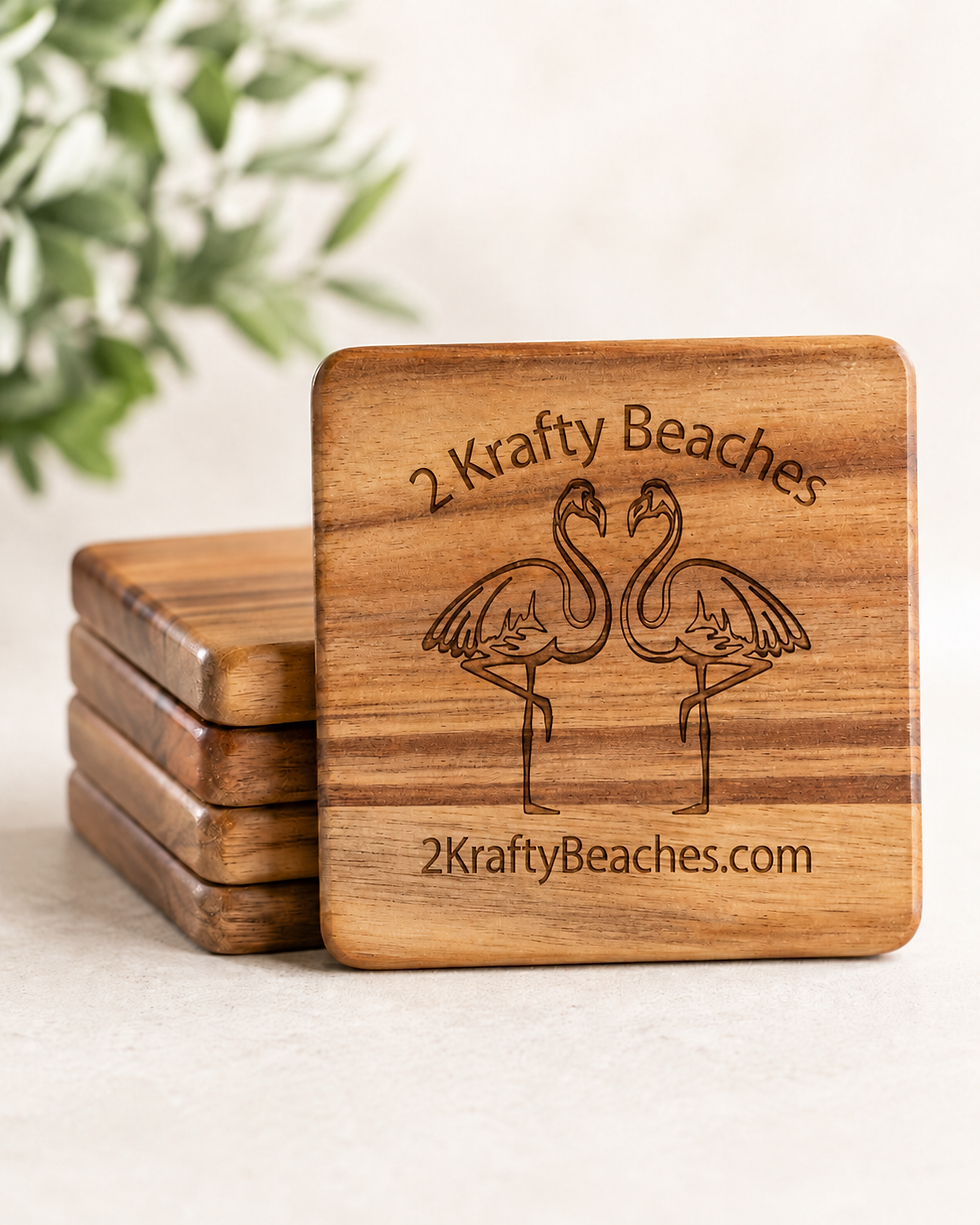 Set of 4 Acacia Wood Coasters – 4 Inch Square or Round Wooden Drink Coasters